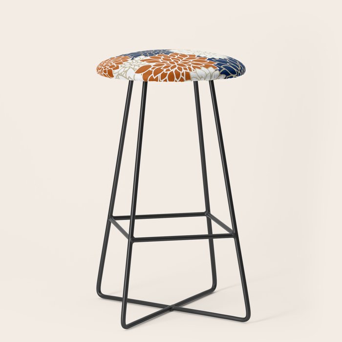 Dahlia Blooms, Terracotta, Navy, Gold, White Stool Gallery Image 1