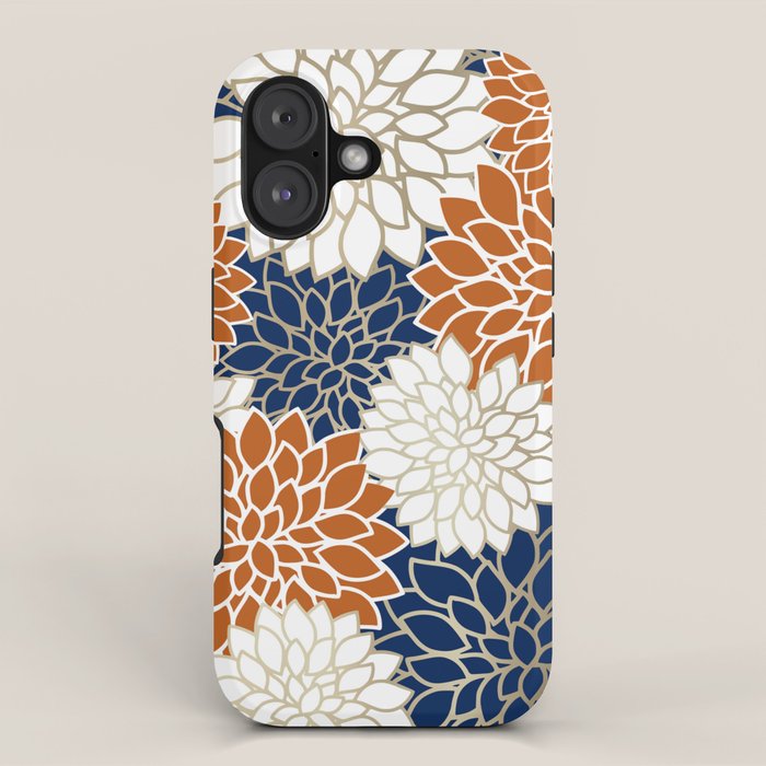 Dahlia Blooms, Terracotta, Navy, Gold, White iPhone Case Gallery Image 1