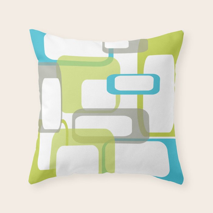 Mid-Century Modern Rectangle Design Blue Green and Gray Throw Pillow Gallery Image 1