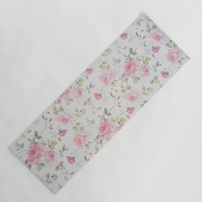 Elegant blush pink white vintage rose floral Yoga Mat Gallery Image 1