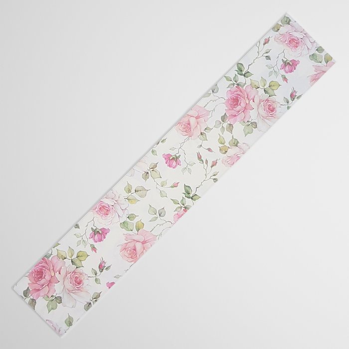 Elegant blush pink white vintage rose floral Table Runner Gallery Image 3