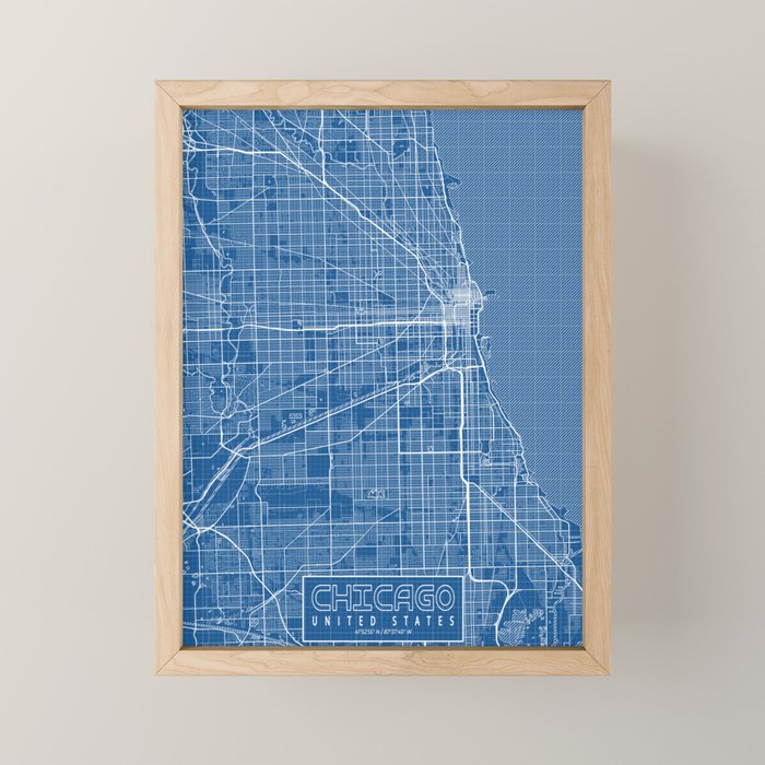 Chicago City Map of the United States - Blueprint Mini Art Print Gallery Image 1