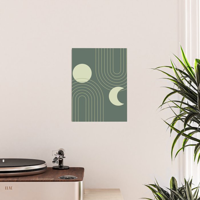 Mid Century Modern Geometric 126 in Forest Green Shades (Rainbow and Sun Abstraction) Poster Gallery Image 2