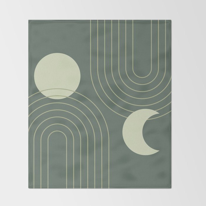 Mid Century Modern Geometric 126 in Forest Green Shades (Rainbow and Sun Abstraction) Throw Blanket Gallery Image 2