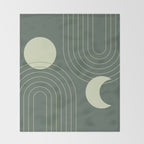 Mid Century Modern Geometric 126 in Forest Green Shades (Rainbow and Sun Abstraction) Throw Blanket Gallery Image 2