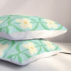Sky Blue Retro Flowers Vintage Daisy Floral Geometric Green Pillow Sham Gallery Image 3