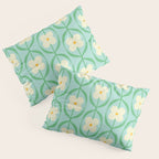 Sky Blue Retro Flowers Vintage Daisy Floral Geometric Green Pillow Sham Gallery Image 3