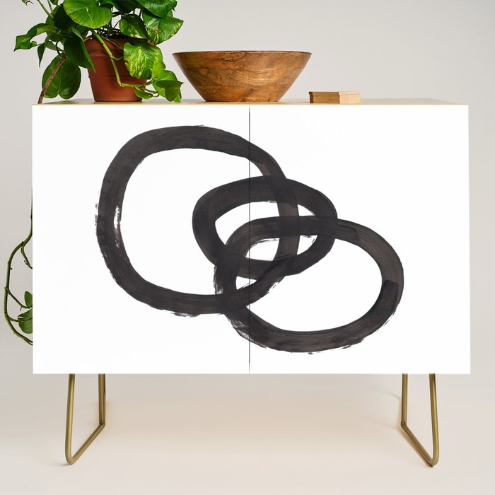 'And I Op' Minimalist Ink Line Drawing Abstract Black Brush Strokes Modern Funky Maze by Ejaaz Haniff  Credenza Gallery Image 1
