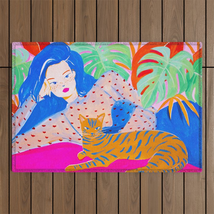 Relaxing with Cat Outdoor Rug Gallery Image 1