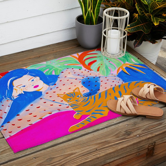 Relaxing with Cat Outdoor Rug Gallery Image 2