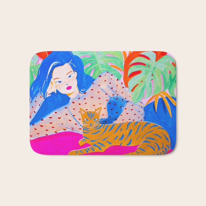 Relaxing with Cat Bath Mat Gallery Image 1