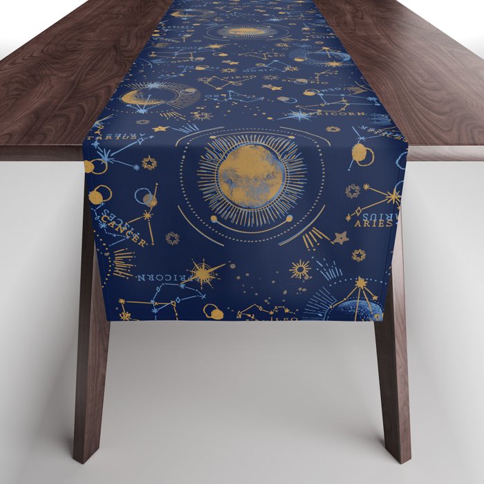 Dark blue zodiac abstract YB Table Runner Gallery Image 1