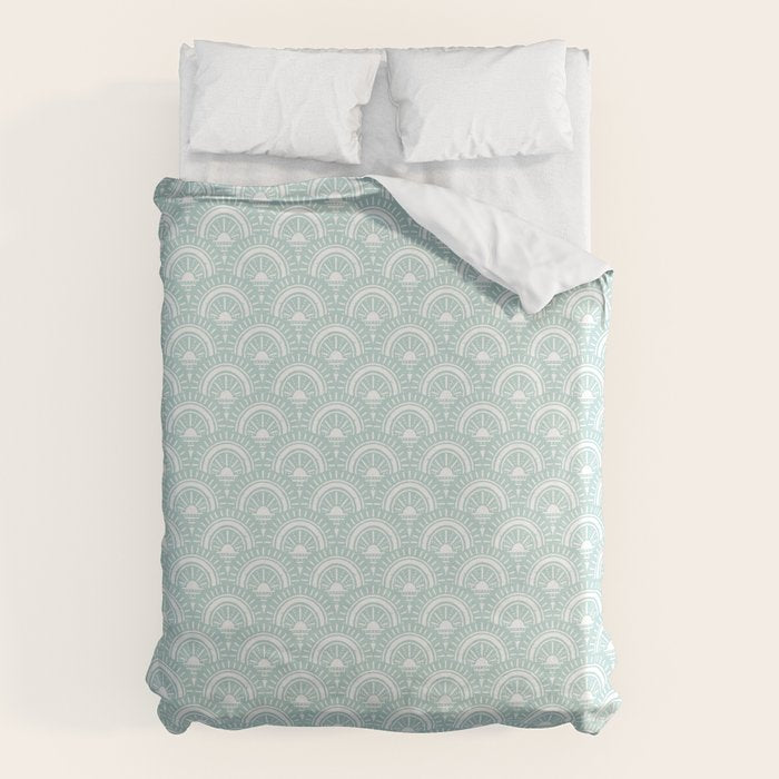 Surfside Deco . Aqua Duvet Cover Gallery Image 1