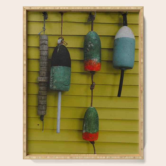 4 lobster buoys - nautical photograph ocean new england maine Serving Tray Gallery Image 1