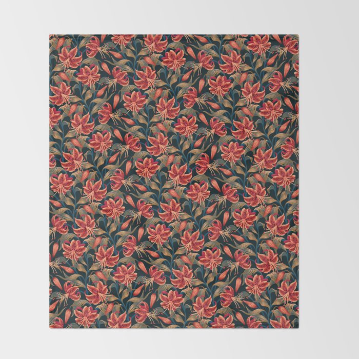 Tiger Lily - Orange Green Throw Blanket Gallery Image 2