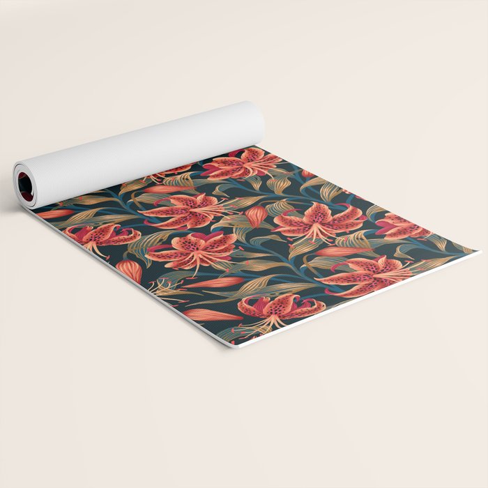 Tiger Lily - Orange Green Yoga Mat Gallery Image 2