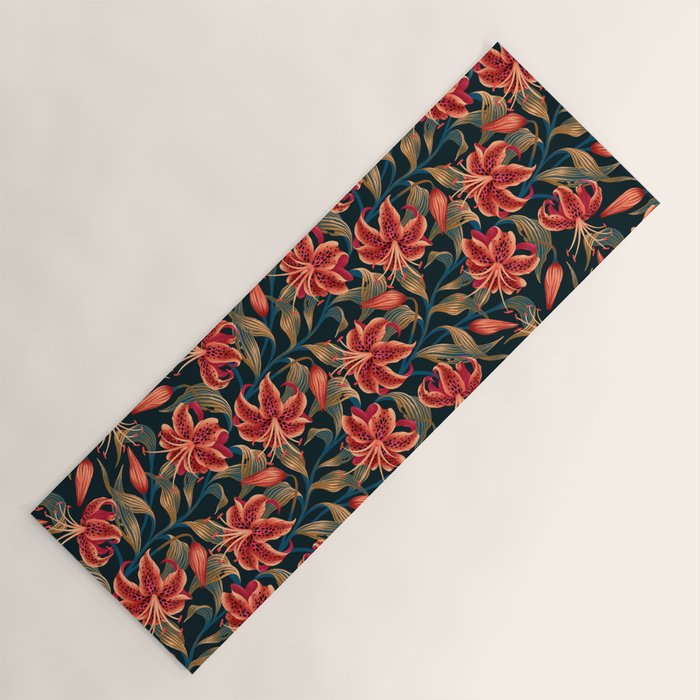 Tiger Lily - Orange Green Yoga Mat Gallery Image 1
