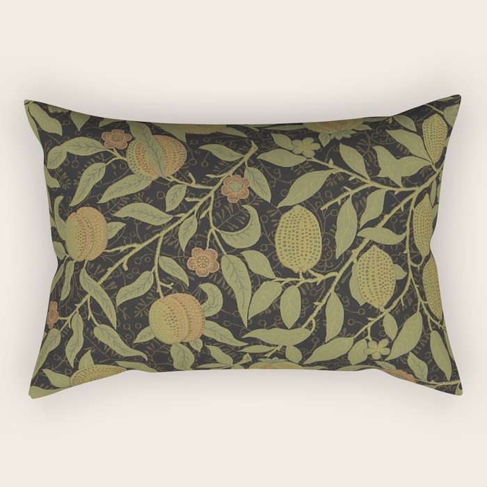 William Morris Vintage Fruit Golden Black Claret Pattern Rectangular Pillow Gallery Image 1