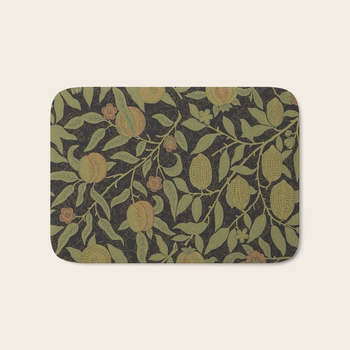 William Morris Vintage Fruit Golden Black Claret Pattern Bath Mat Gallery Image 1