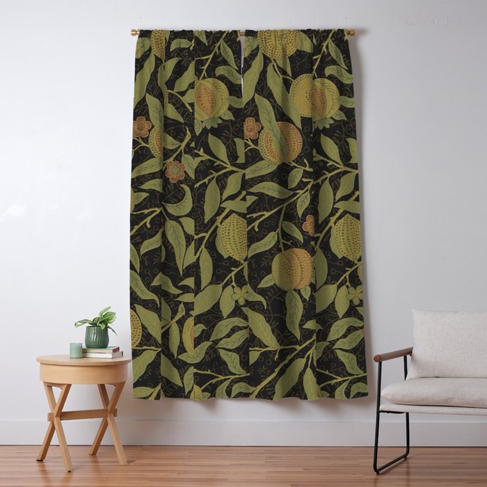 William Morris Vintage Fruit Golden Black Claret Pattern Window Curtain Gallery Image 5