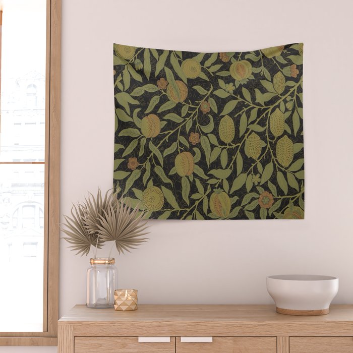 William Morris Vintage Fruit Golden Black Claret Pattern Wall Tapestry Gallery Image 2