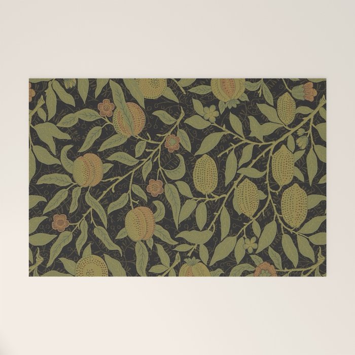 William Morris Vintage Fruit Golden Black Claret Pattern Welcome Mat Gallery Image 1