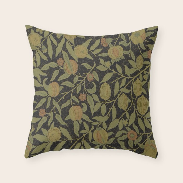 William Morris Vintage Fruit Golden Black Claret Pattern Throw Pillow Gallery Image 6