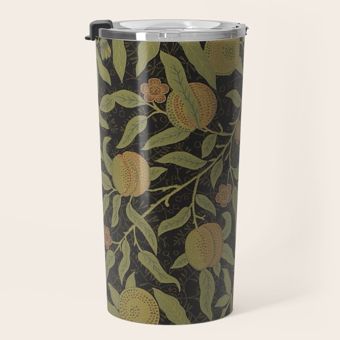 William Morris Vintage Fruit Golden Black Claret Pattern Travel Mug Gallery Image 3