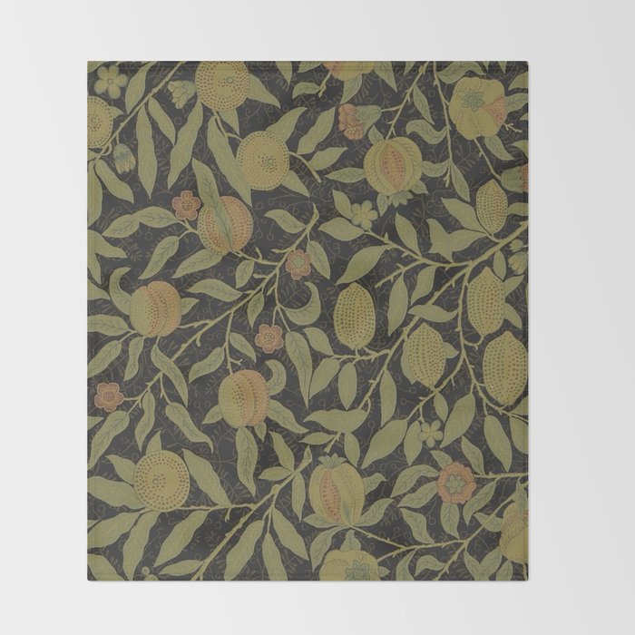 William Morris Vintage Fruit Golden Black Claret Pattern Throw Blanket Gallery Image 2