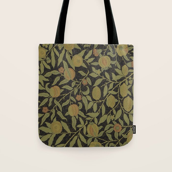 William Morris Vintage Fruit Golden Black Claret Pattern Tote Bag Gallery Image 1