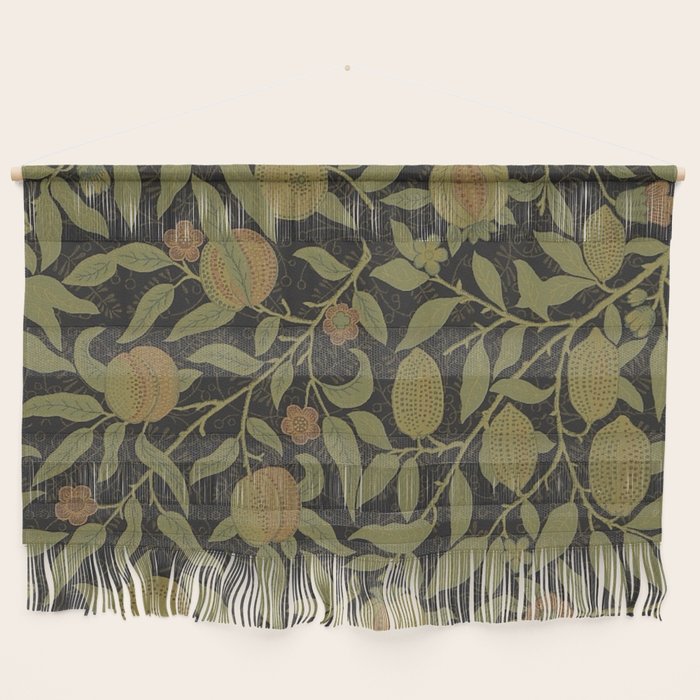 William Morris Vintage Fruit Golden Black Claret Pattern Wall Hanging Gallery Image 1