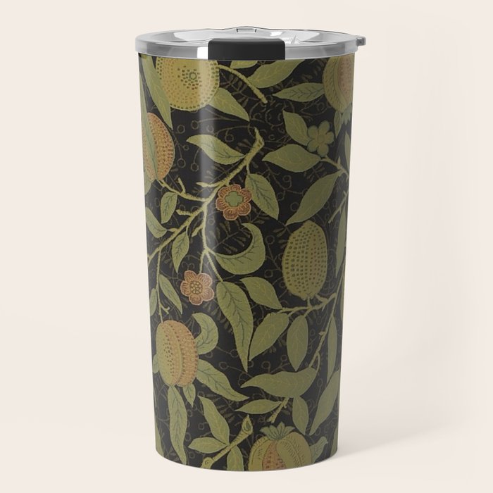 William Morris Vintage Fruit Golden Black Claret Pattern Travel Mug Gallery Image 1