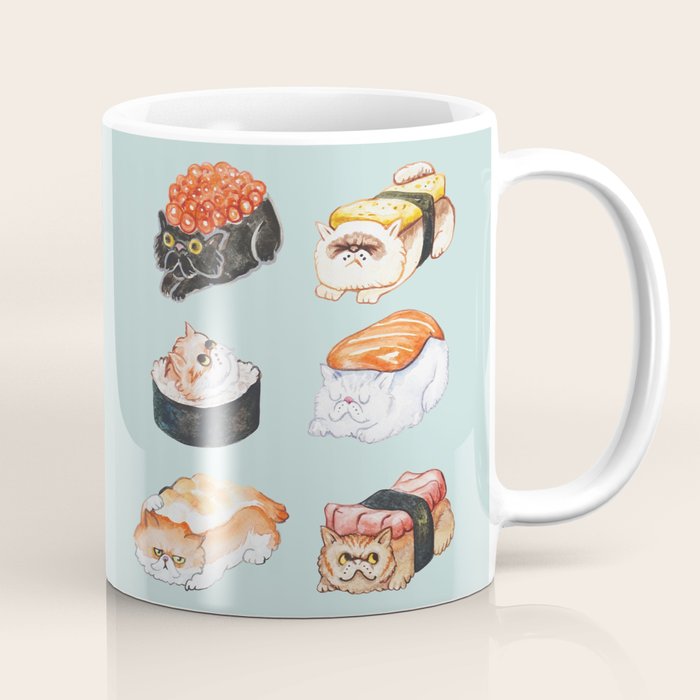 Sushi Persian Cat Watercolor Coffee Mug Gallery Image 1