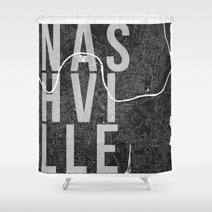 Nashville Mono Street Map Text Overlay Shower Curtain Gallery Image 1
