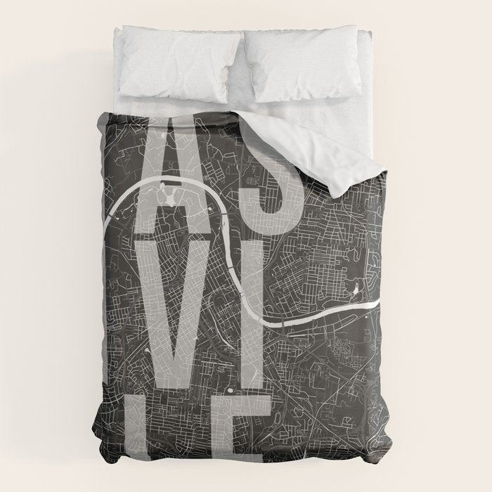 Nashville Mono Street Map Text Overlay Duvet Cover Gallery Image 6