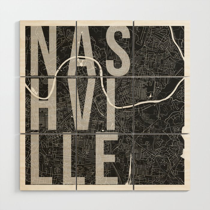 Nashville Mono Street Map Text Overlay Wood Wall Art Gallery Image 1