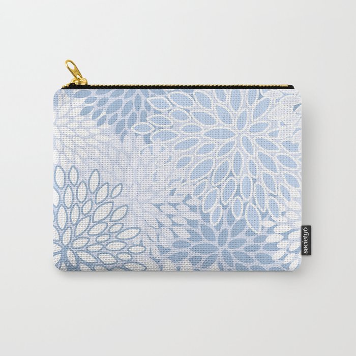 Festive, Winter, Floral Prints, Soft Blue and White Carry All Pouch Gallery Image 1