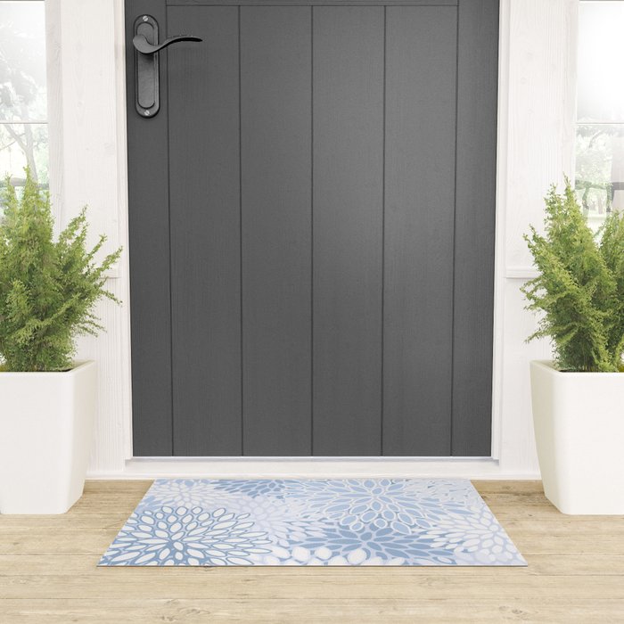 Festive, Winter, Floral Prints, Soft Blue and White Welcome Mat Gallery Image 3