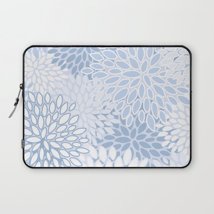 Festive, Winter, Floral Prints, Soft Blue and White Laptop Sleeve Gallery Image 1