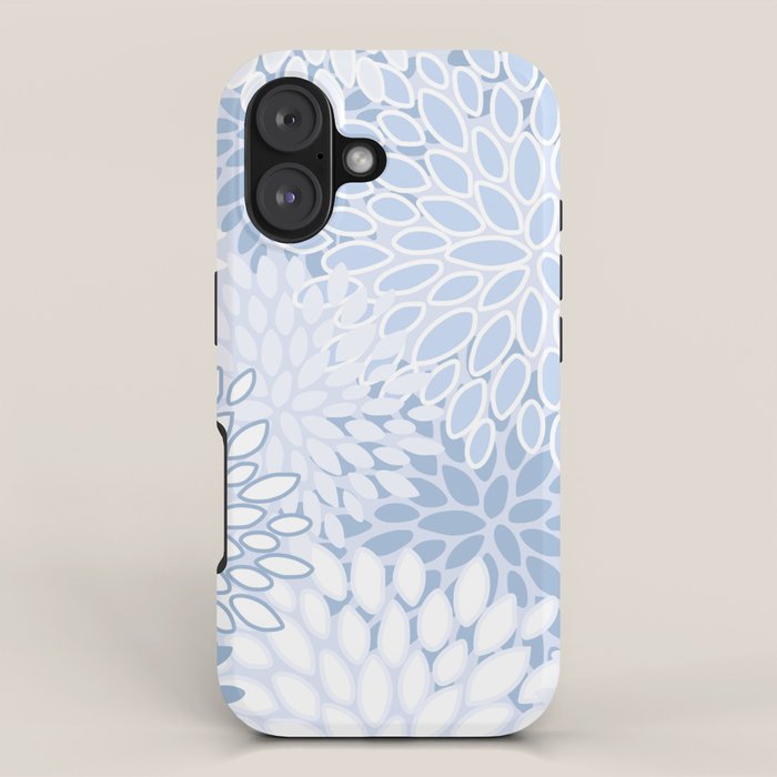 Festive, Winter, Floral Prints, Soft Blue and White iPhone Case Gallery Image 1