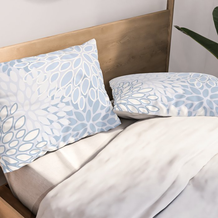 Festive, Winter, Floral Prints, Soft Blue and White Pillow Sham Gallery Image 2