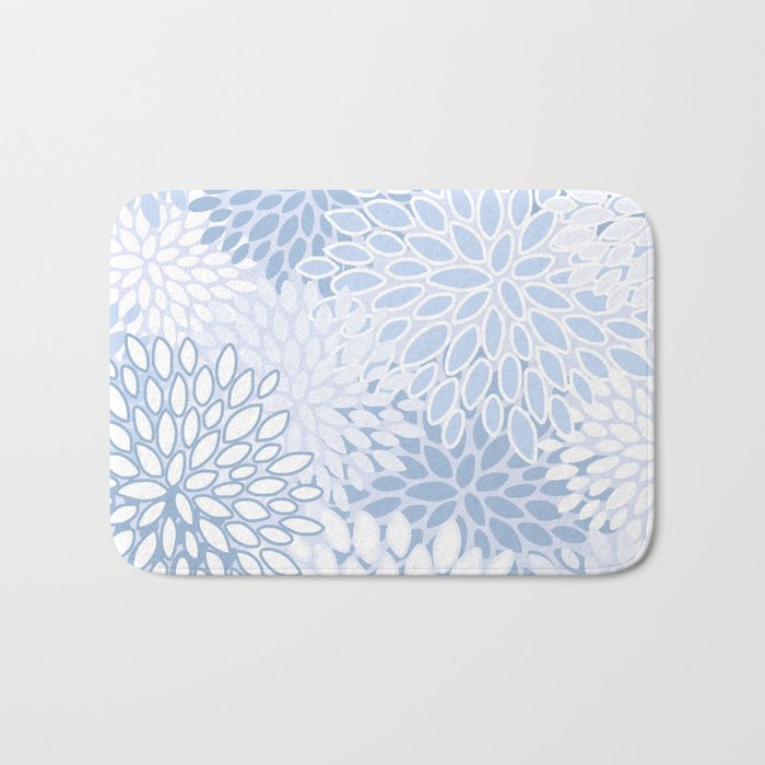 Festive, Winter, Floral Prints, Soft Blue and White Bath Mat Gallery Image 1