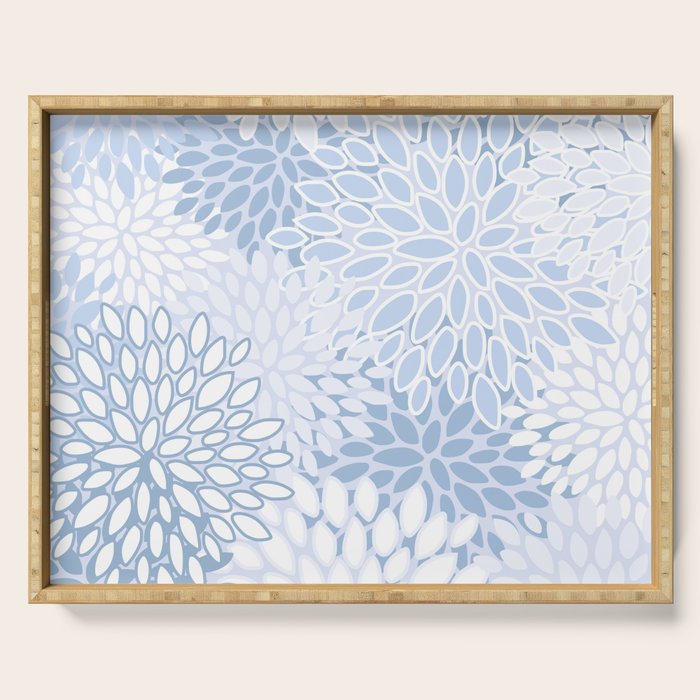 Festive, Winter, Floral Prints, Soft Blue and White Serving Tray Gallery Image 1