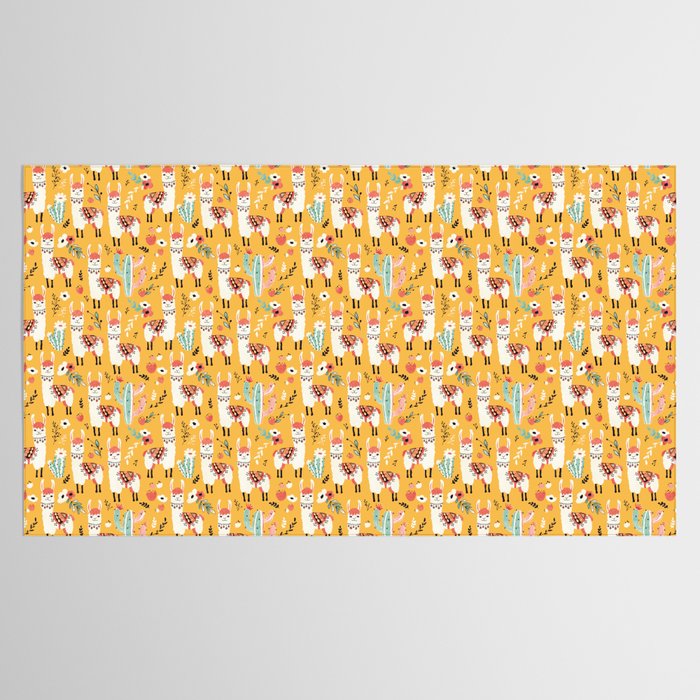 White Llama with flowers Tablecloth Gallery Image 2