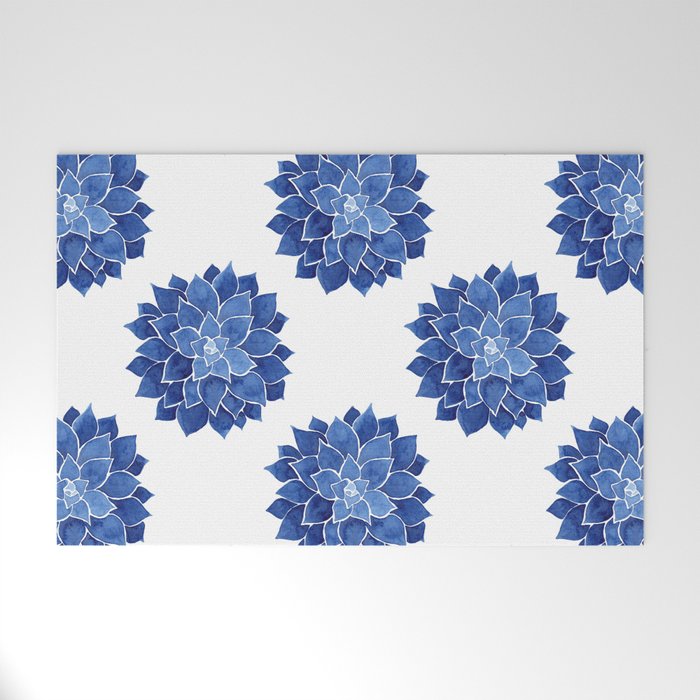 Indigo Succulent |  Watercolor Painting Welcome Mat Gallery Image 1