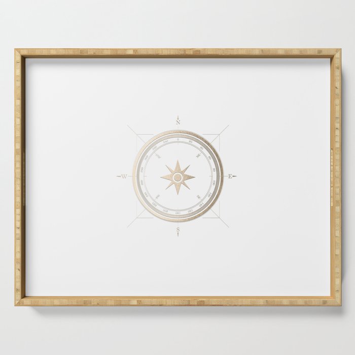 Gold Compass on White II Serving Tray Gallery Image 1