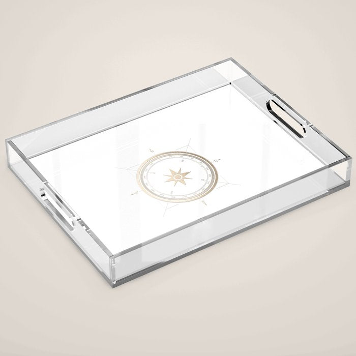 Gold Compass on White II Acrylic Tray Gallery Image 1