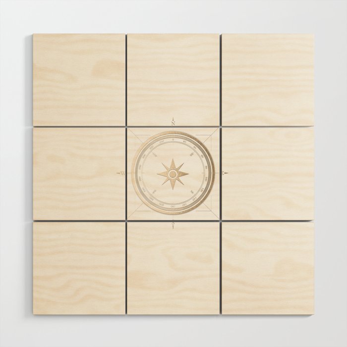Gold Compass on White II Wood Wall Art Gallery Image 1