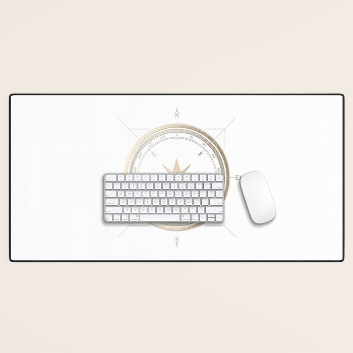 Gold Compass on White II Desk Mat Gallery Image 1