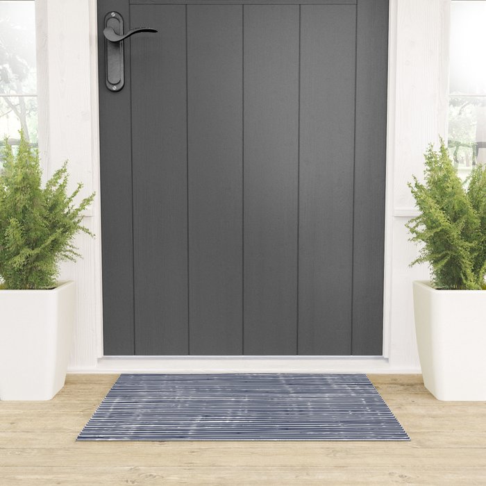 Abstract Stripes Pattern, Indigo, Navy Blue Welcome Mat Gallery Image 3